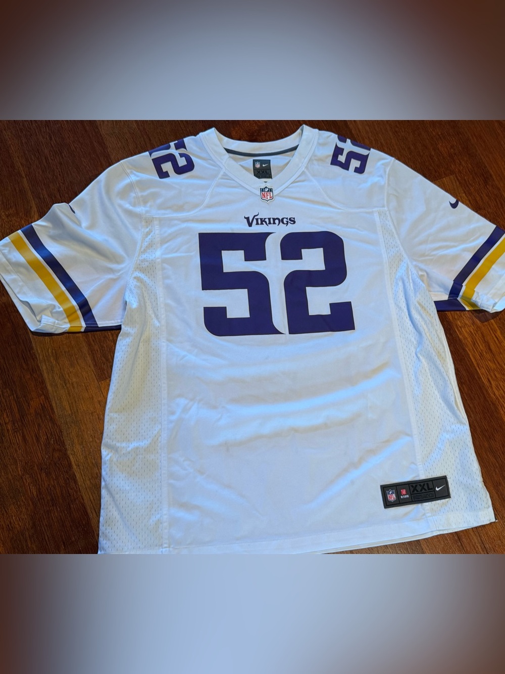 NFL Chad Greenway #52 XXL White and Purple Vikings Jersey by Nike